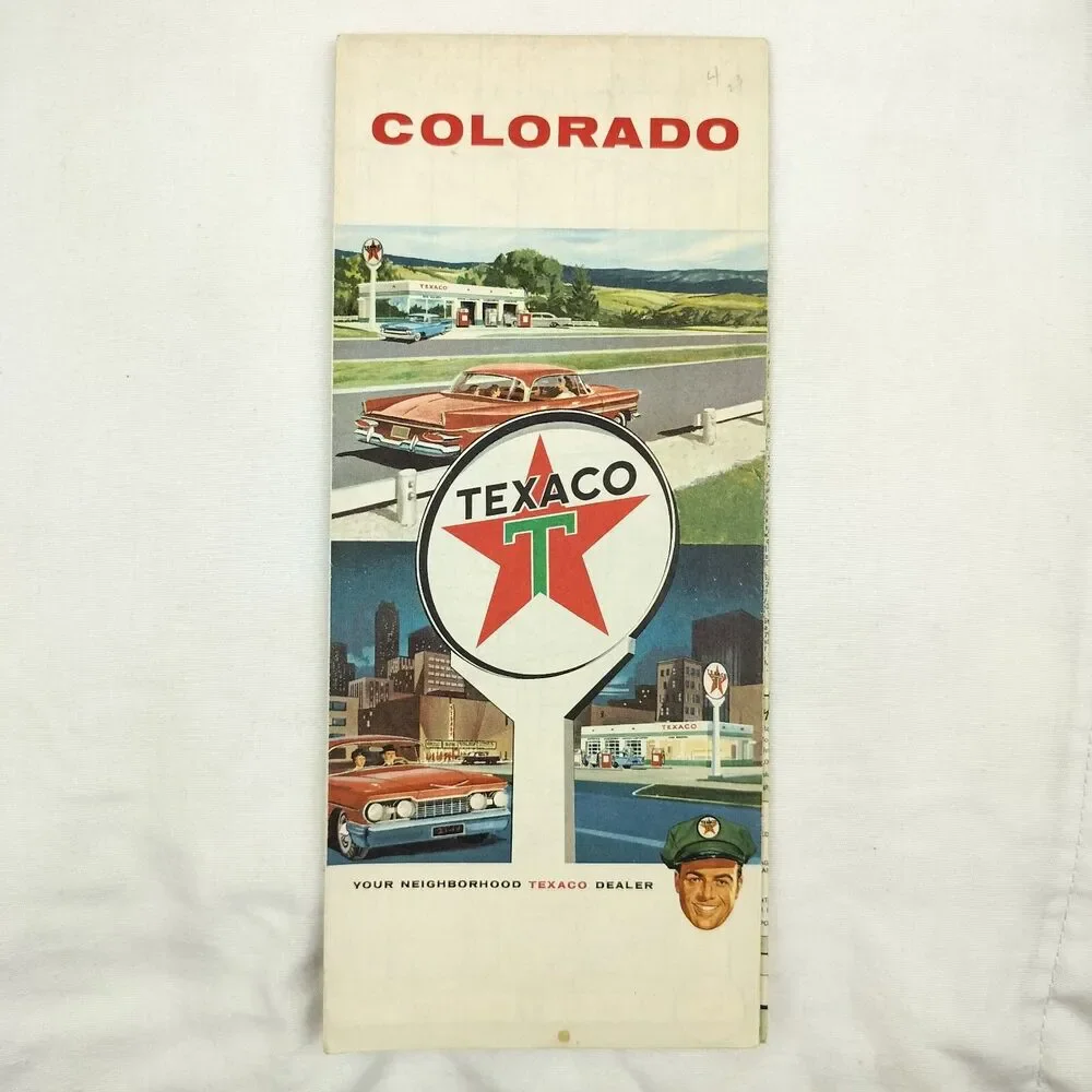 Colorado Texaco Gas Station Vintage Travel Road Trip USA Map Vacation
